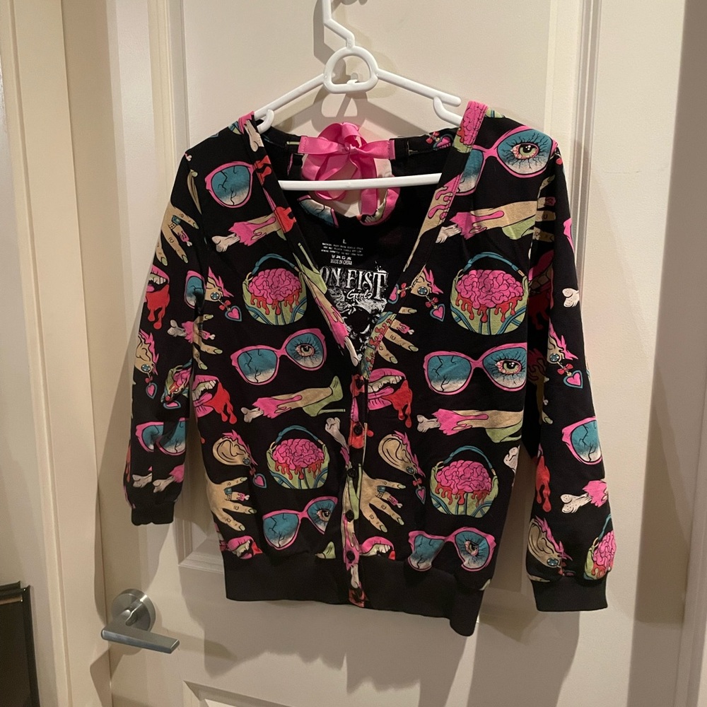 Iron Fist Black and Pink Graphic Cardigan
